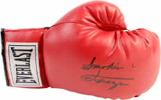 Joe Frazier Autographed Red Everlast Boxing Glove Smokin Inscription